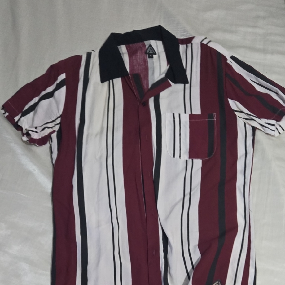 American Stitch Burgundy and Black Striped Shirt